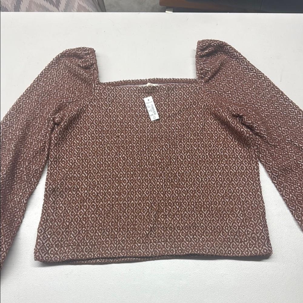 Brown Patterned Long Sleeve Top
